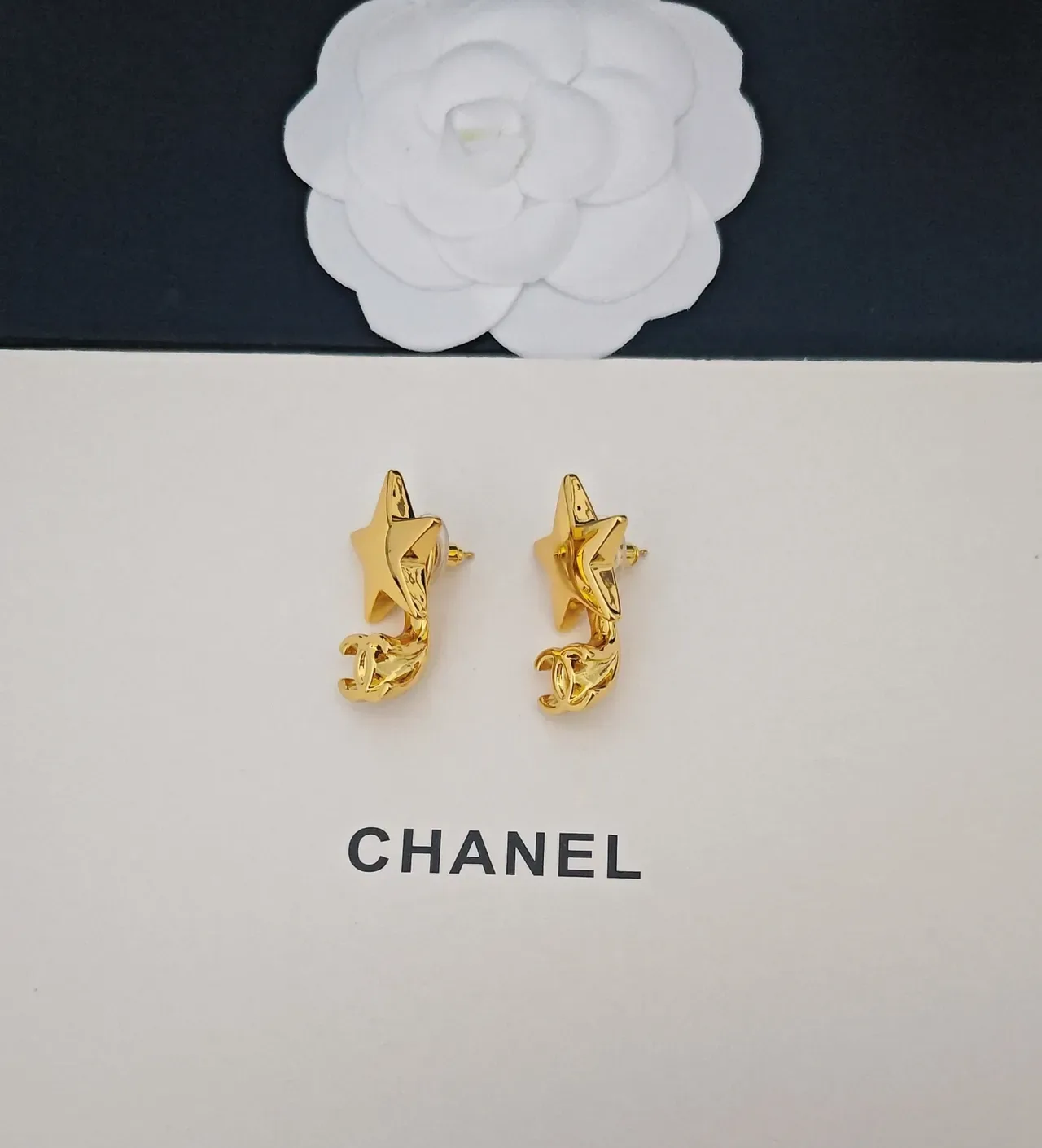 Chanel Star & CC Brincos de perno dourados 5