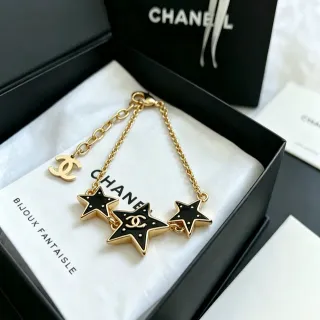 Chanel তারকা সোনালি কালো চেইন এনামেল তারকা ব্রেসলেট