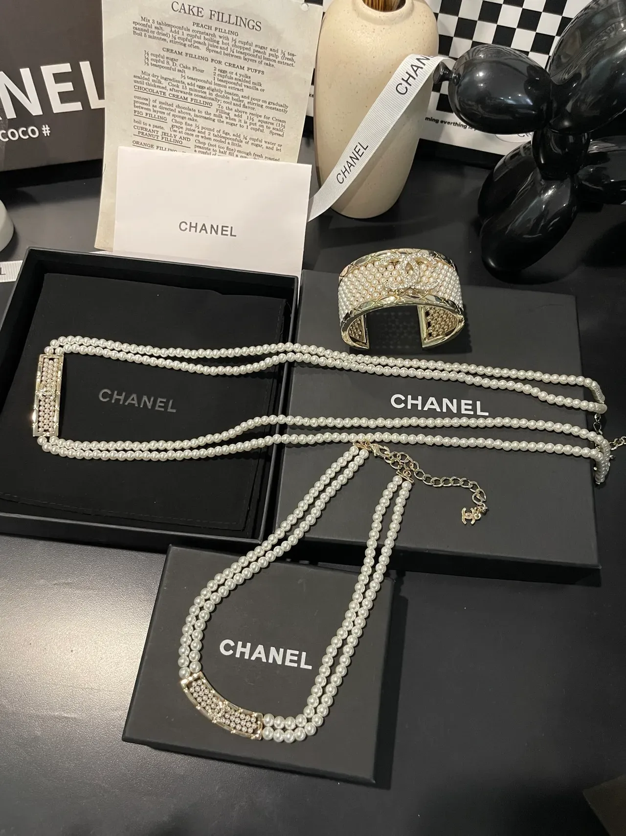 Chanel 白银双链珍珠 CC Logo 牌匾 项链 11