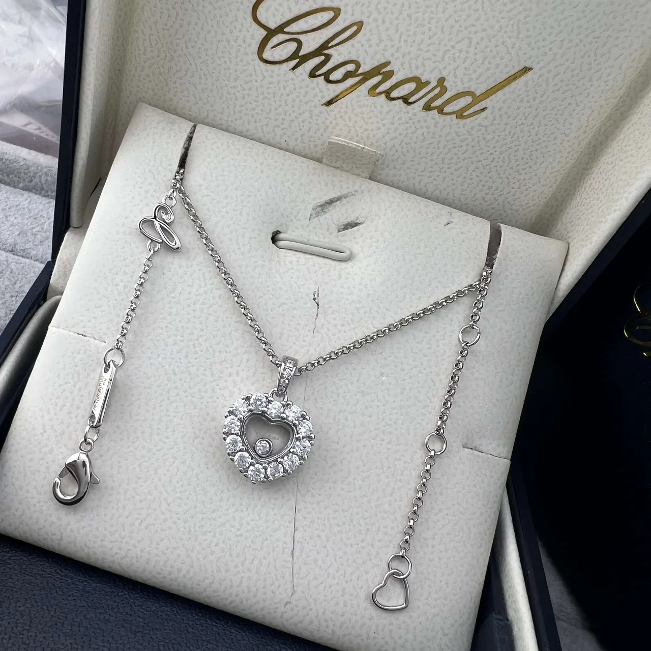 Chopard Happy Hearts Gold Silver Heart-Shaped Pendant Pavé Diamond Halo Necklace 5