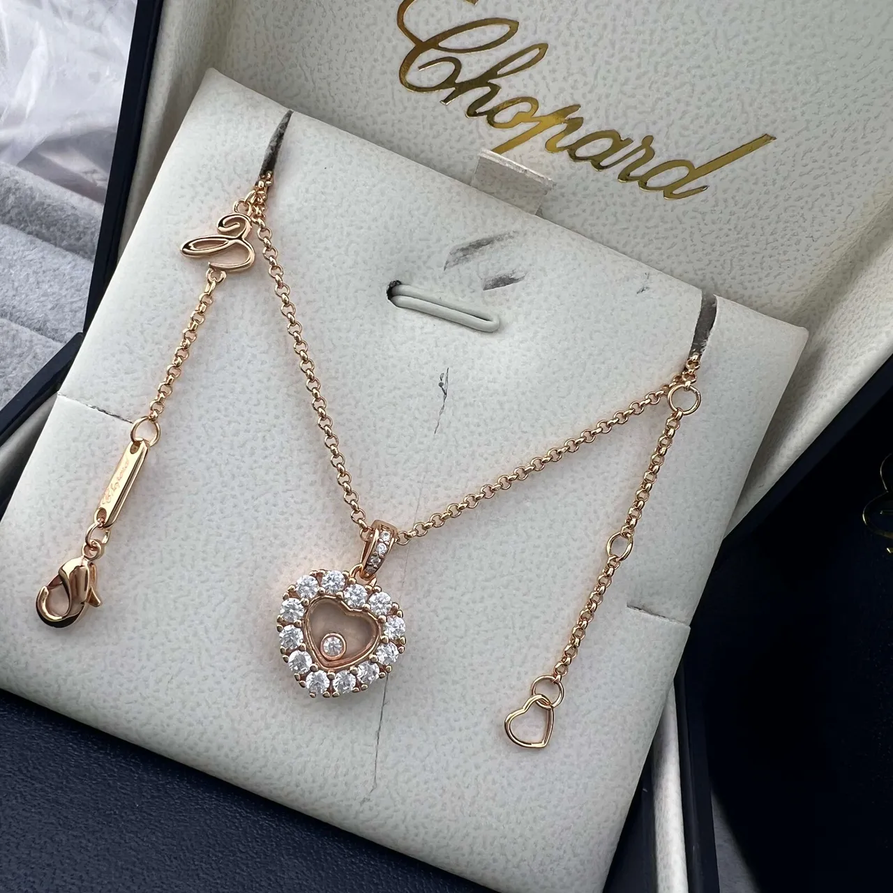 Chopard Happy Hearts Gold Silver Heart-Shaped Pendant Pavé Diamond Halo Necklace 6