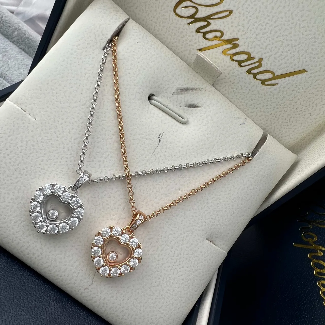 Chopard Happy Hearts Gold Silver Heart-Shaped Pendant Pavé Diamond Halo Necklace 7