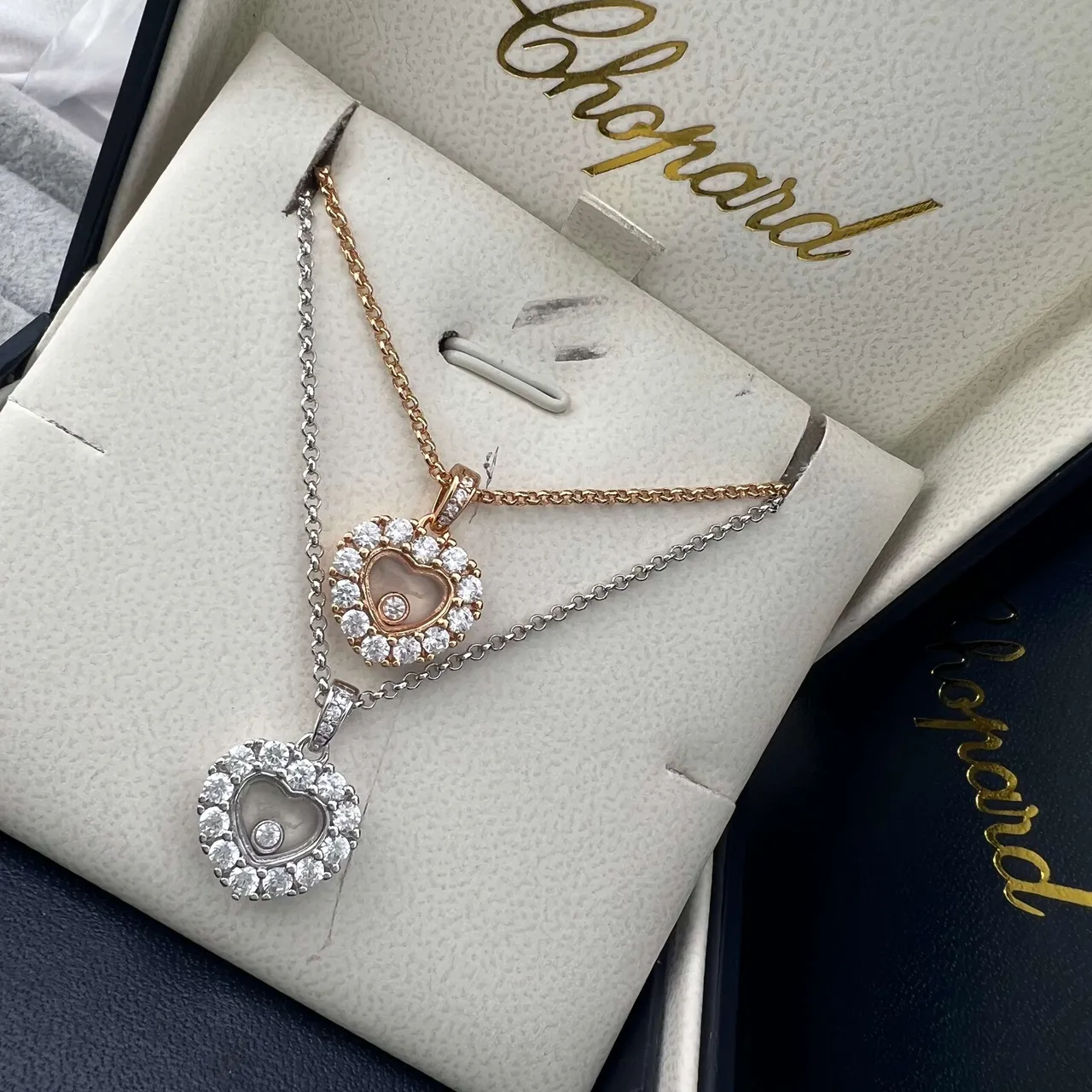 Chopard Happy Hearts Gold Silver Heart-Shaped Pendant Pavé Diamond Halo Necklace 8