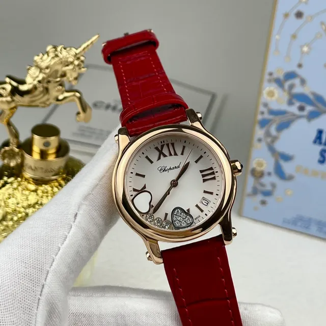 Chopard Happy Hearts लाल মগরমাছের চামড়া স্ট্র্যাপ কোয়ার্টজ ওয়াচ 2