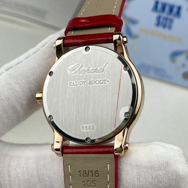 Chopard Happy Hearts लाल মগরমাছের চামড়া স্ট্র্যাপ কোয়ার্টজ ওয়াচ 4