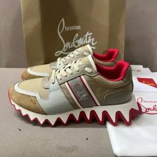 Christian Louboutin Beige Rouge Multi-matériau Haut Zigzag Semelle Intermédiaire Sneakers Chunky
