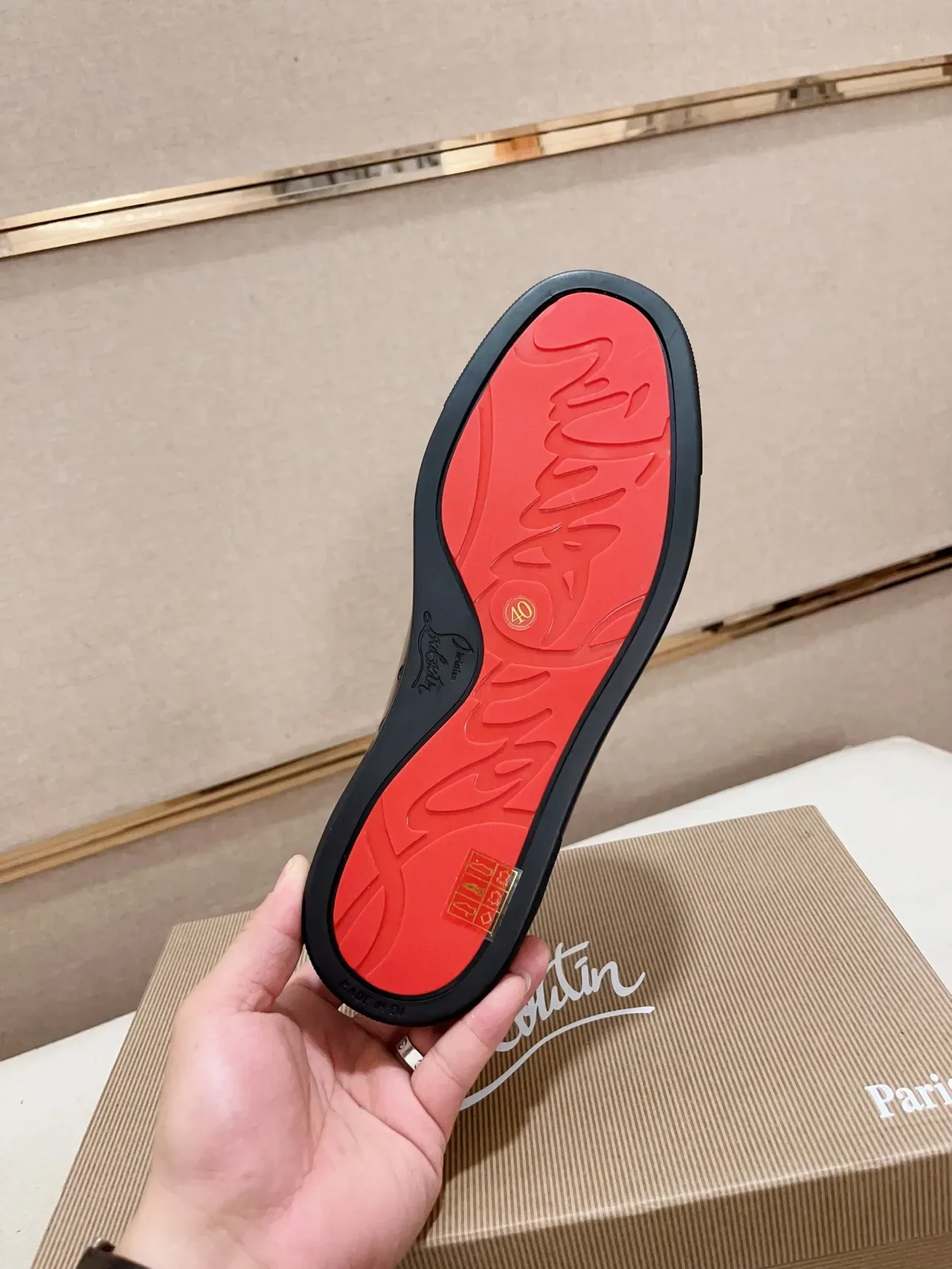 Christian Louboutin Black Orange Glossy Patent Leather Cap-Toe Construction Sneakers 2