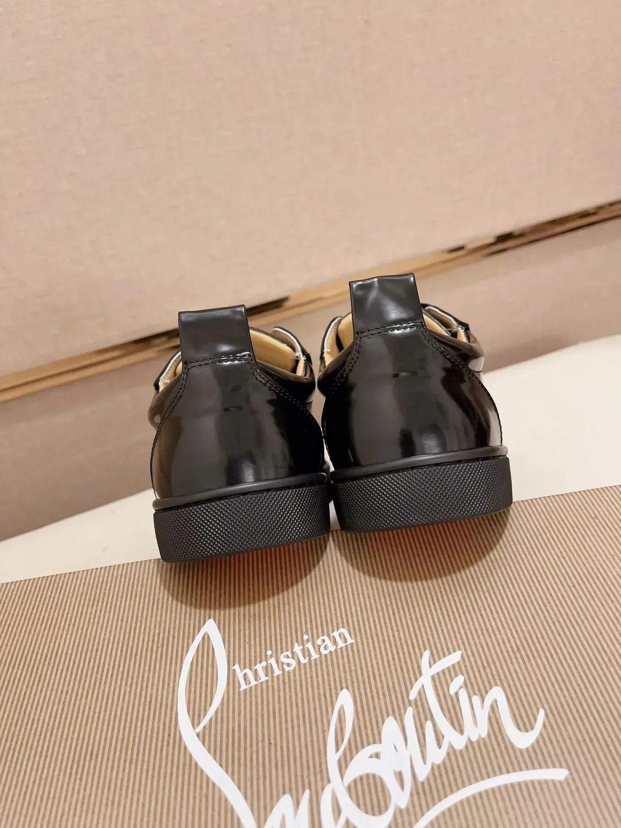 Christian Louboutin Black Orange Glossy Patent Leather Cap-Toe Construction Sneakers 3