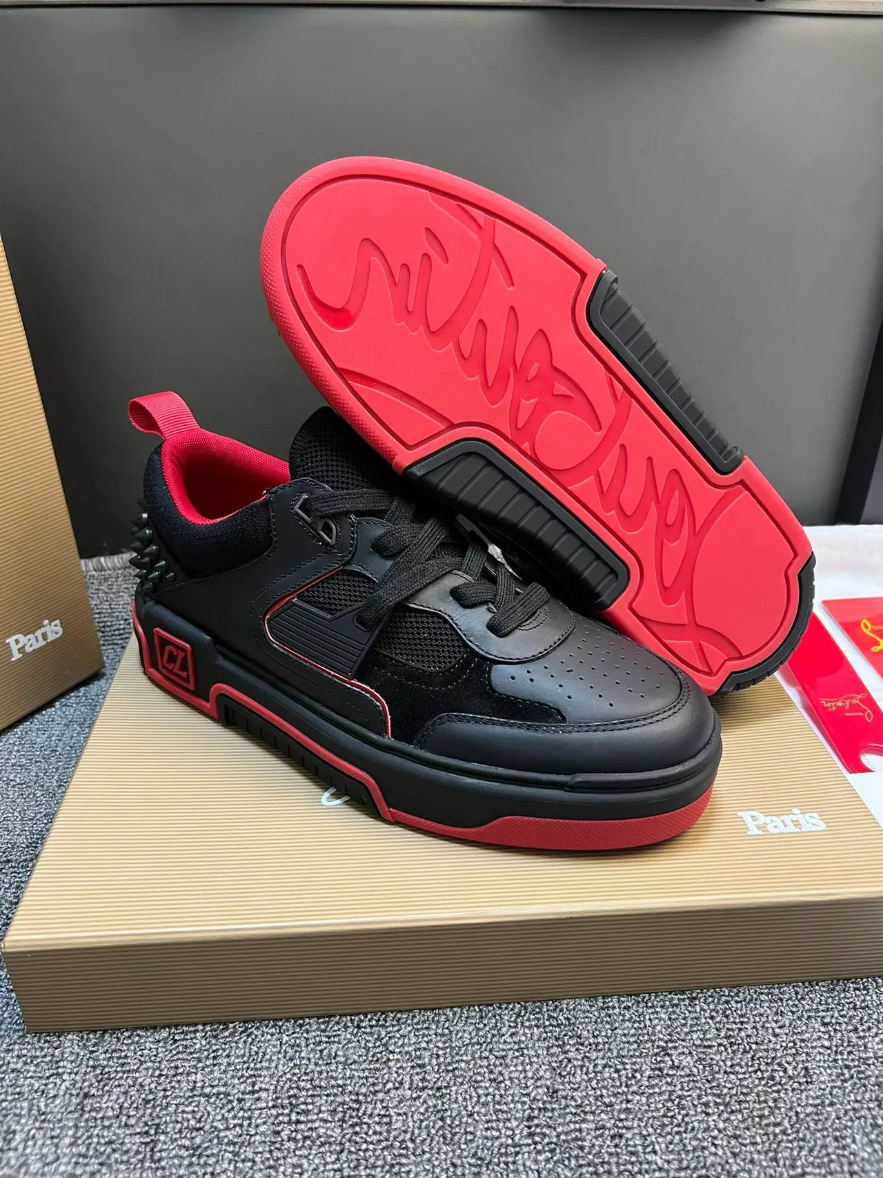 Christian Louboutin Black Red Spiked Heel Counter Layered Upper Lifestyle Sneakers 2