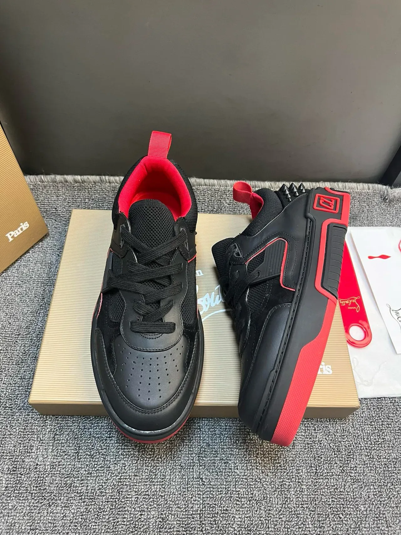 Christian Louboutin Black Red Spiked Heel Counter Layered Upper Lifestyle Sneakers 5