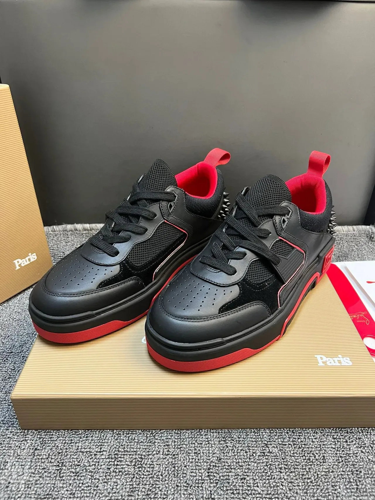 Christian Louboutin Black Red Spiked Heel Counter Layered Upper Lifestyle Sneakers 6