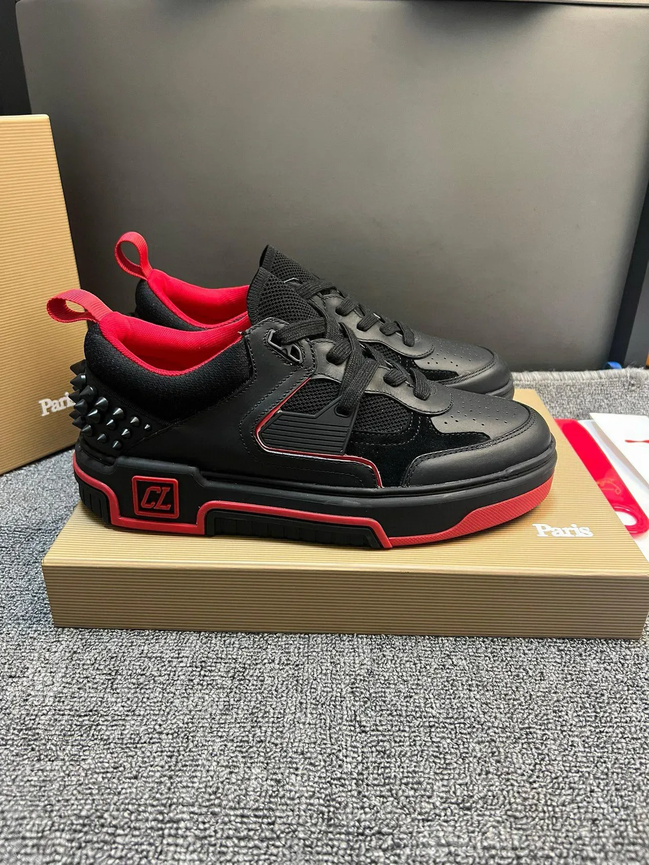 Christian Louboutin Black Red Spiked Heel Counter Layered Upper Lifestyle Sneakers 7