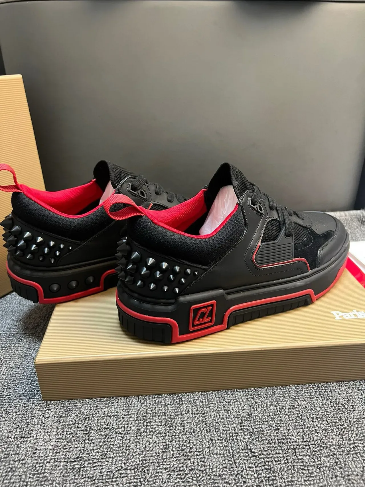 Christian Louboutin Black Red Spiked Heel Counter Layered Upper Lifestyle Sneakers 8