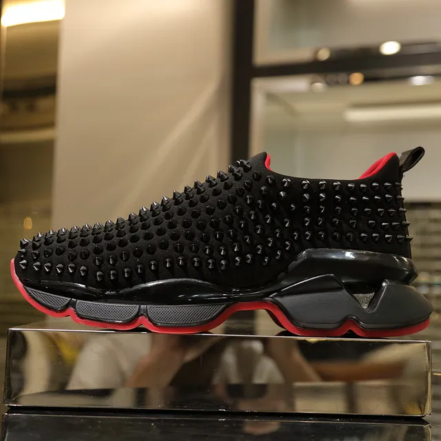 Christian Louboutin 黑色红色铆钉针织鞋面 套脚构造 厚底运动鞋 4