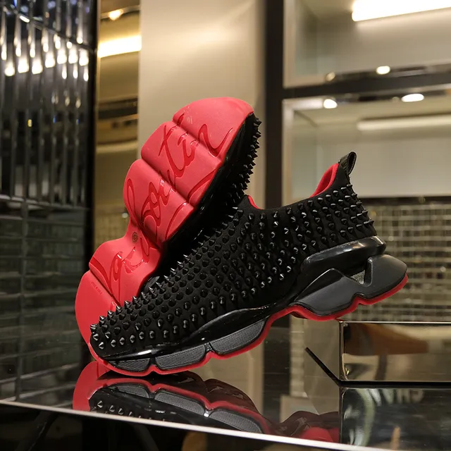 Christian Louboutin 黑色红色铆钉针织鞋面 套脚构造 厚底运动鞋 5