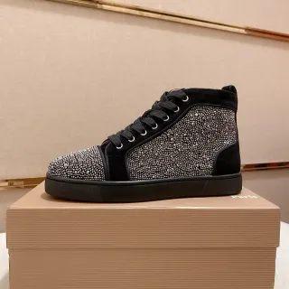 Christian Louboutin Sneakers Lifestyle Daim Noir Argenté avec Clous