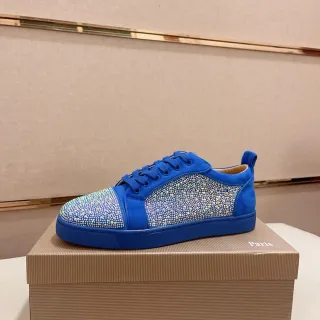 Christian Louboutin Blue Multicolor Crystal-Embellished Suede Upper Lifestyle Sneakers