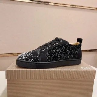 Christian Louboutin Crystal-Embellished Black Suede Low-Top Sneakers