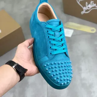 Christian Louboutin Spiked Sneakers Blue Suede Upper Toe Cap Lifestyle Sneakers
