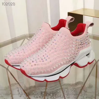 Christian Louboutin Sneakers Chunky Studded Slip-On Rose et Rouge