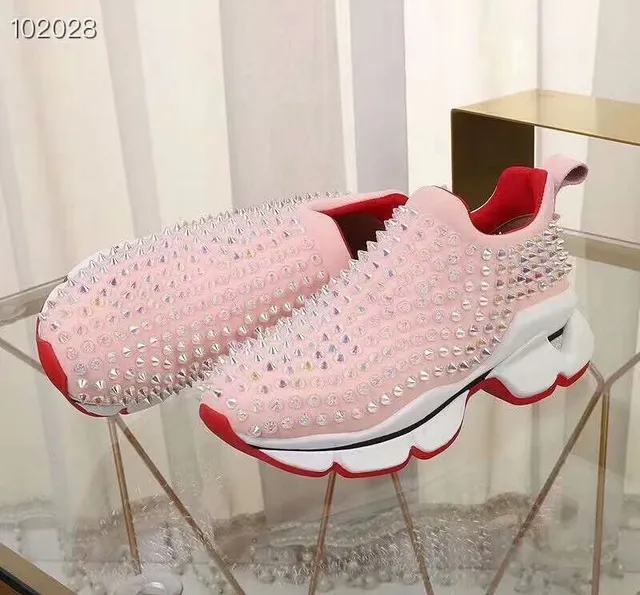 Christian Louboutin Studded Slip-On Pink and Red Chunky Sneakers 2