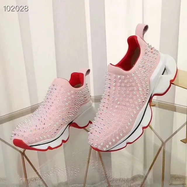 Christian Louboutin Studded Slip-On Pink and Red Chunky Sneakers 3