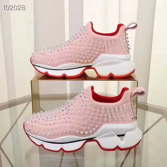 Christian Louboutin Studded Slip-On Pink and Red Chunky Sneakers 4
