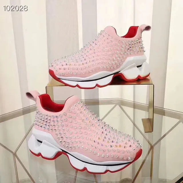 Christian Louboutin Studded Slip-On Pink and Red Chunky Sneakers 5