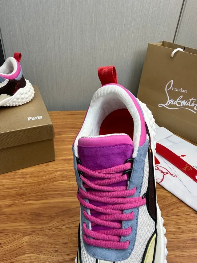 Christian Louboutin सफेद बैंगनी बल्बस पॉडेड सोल मल्टी-पैनल पैचवर्क अपर लाइफस्टाइल स्नीकर्स 9