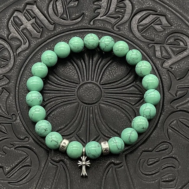 Chrome Hearts سوارة خرز أسود ذهبي عين التيجير والحجر 3