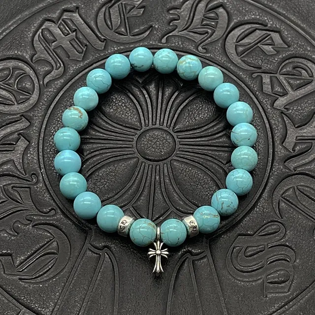 Chrome Hearts سوارة خرز أسود ذهبي عين التيجير والحجر 7