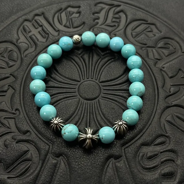 Chrome Hearts سوارة خرز أسود ذهبي عين التيجير والحجر 8