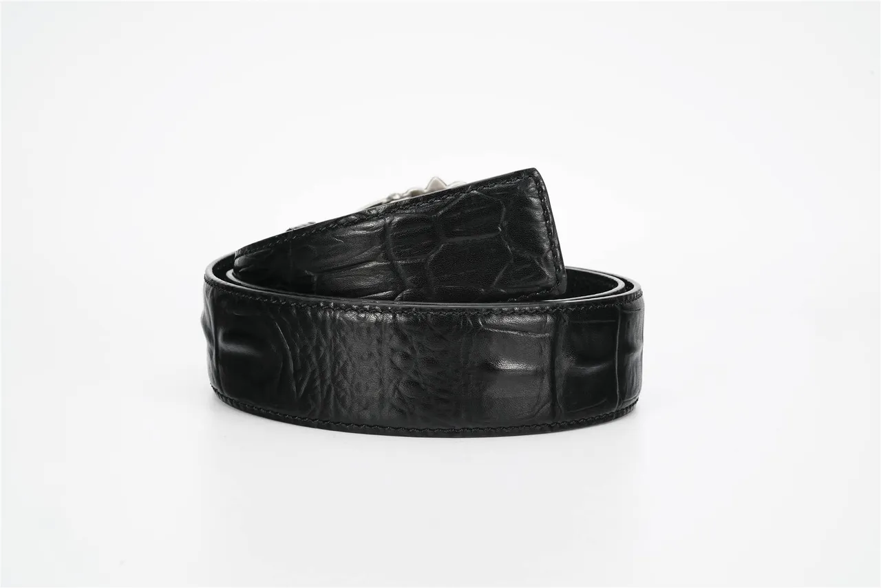 Chrome Hearts 黑色银色鳄鱼压花精致金属扣皮革腰带 4