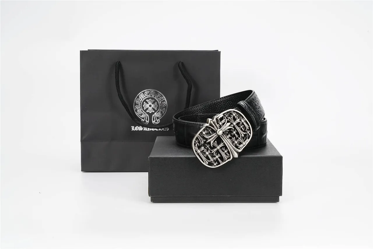 Chrome Hearts 黑色银色鳄鱼压花精致金属扣皮革腰带 5