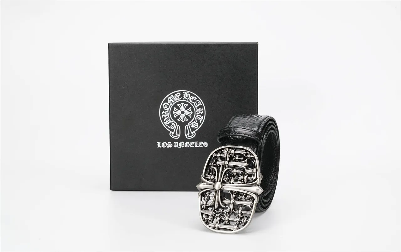 Chrome Hearts 黑色银色鳄鱼压花精致金属扣皮革腰带 6