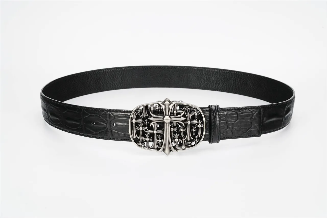 Chrome Hearts 黑色银色鳄鱼压花精致金属扣皮革腰带 9
