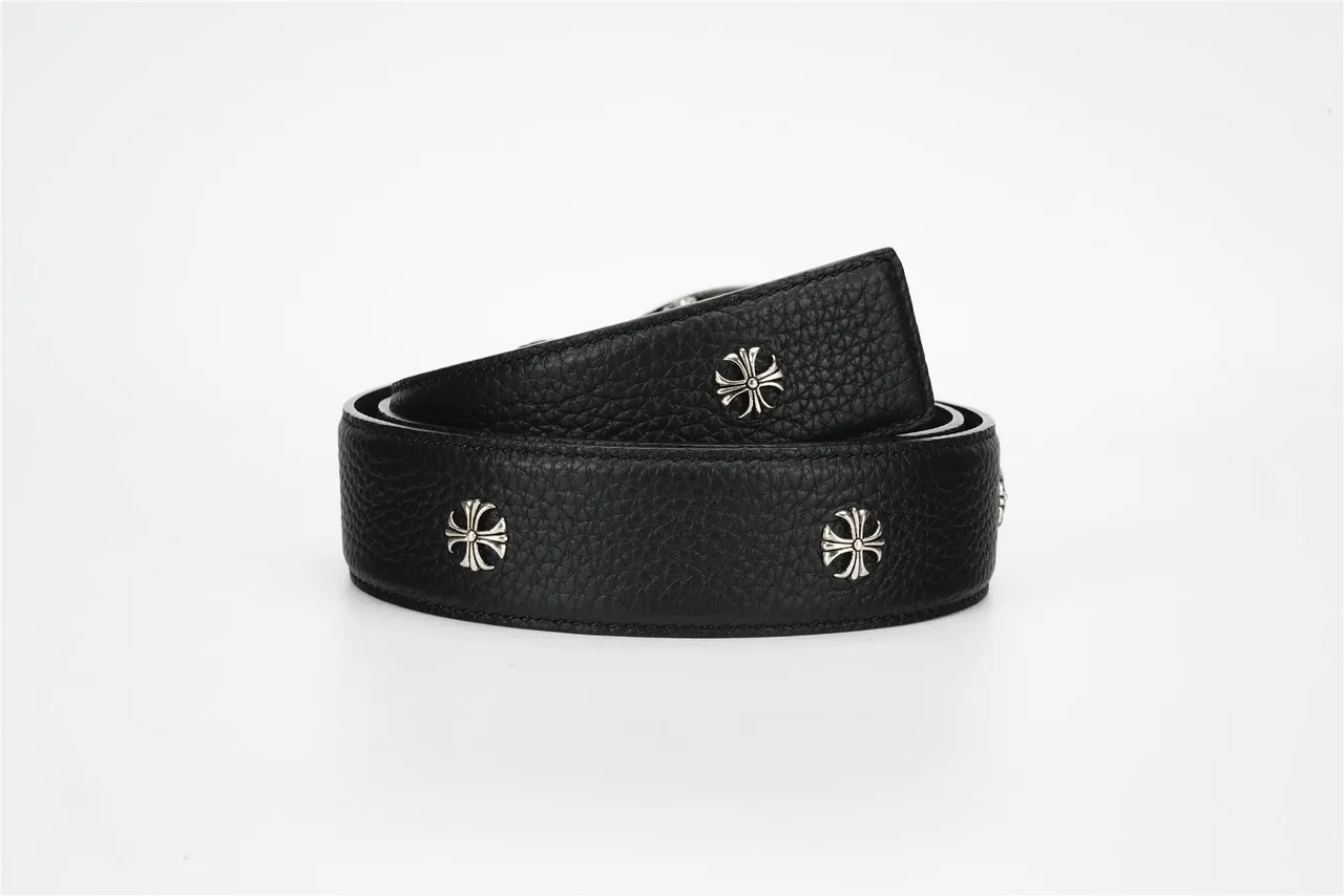 Chrome Hearts 黑色银色装饰扣压纹皮革腰带 3