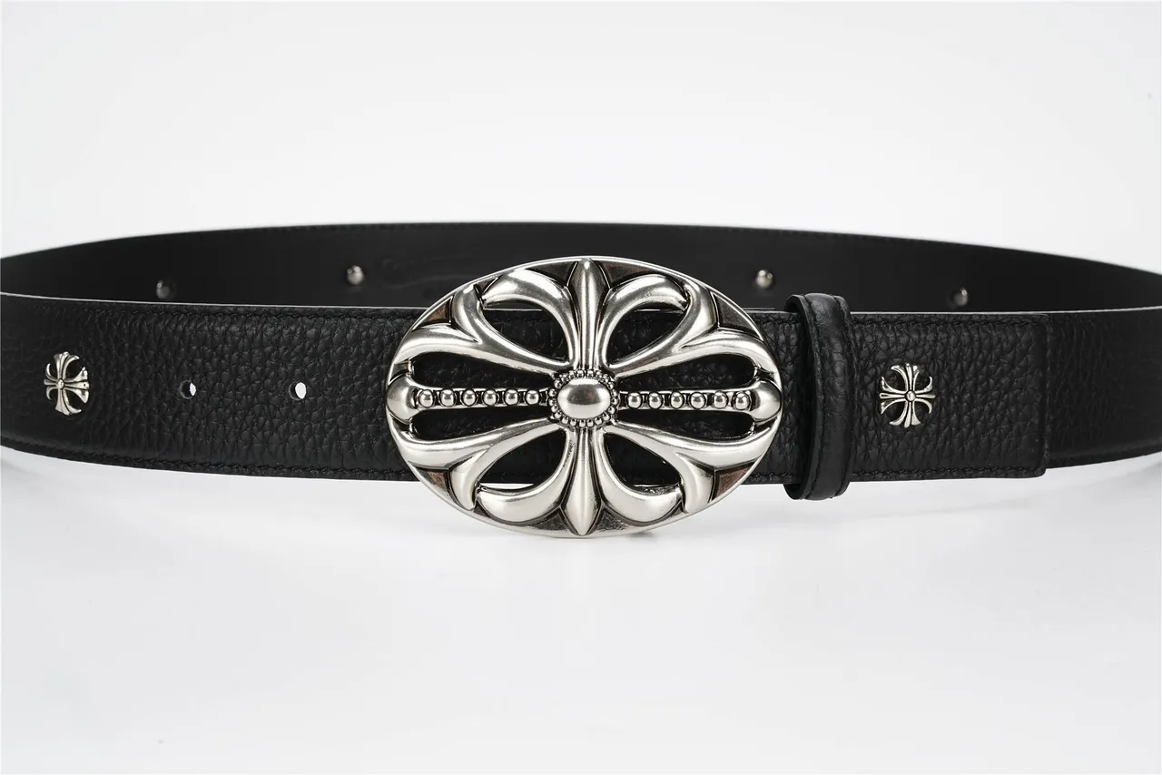 Chrome Hearts 黑色银色装饰扣压纹皮革腰带 8