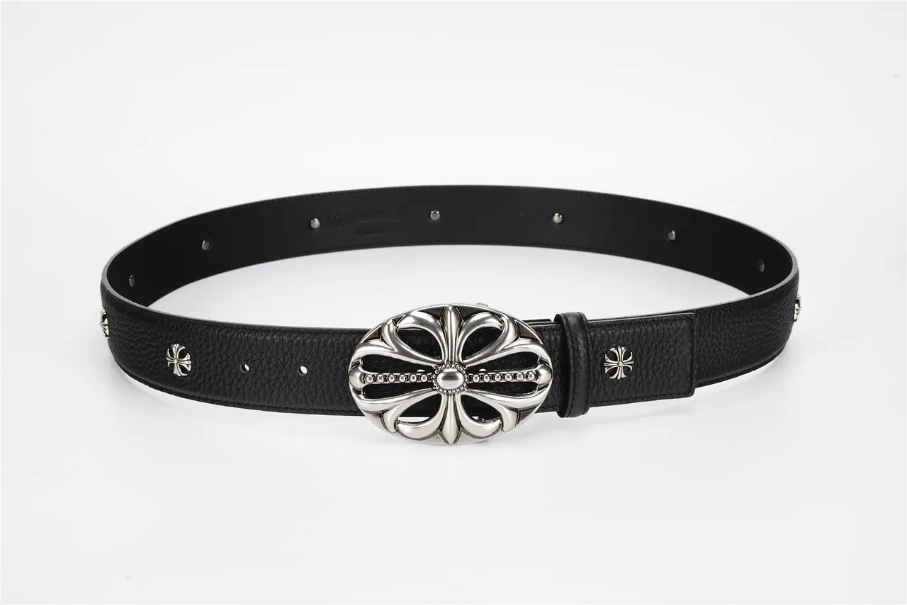 Chrome Hearts 黑色银色装饰扣压纹皮革腰带 9