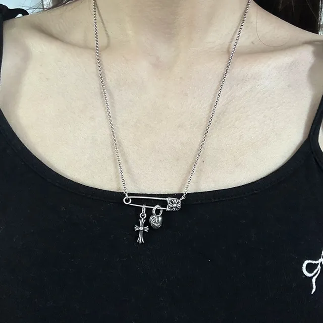 Chrome Hearts Cross and Heart Safety Pin Necklace 2