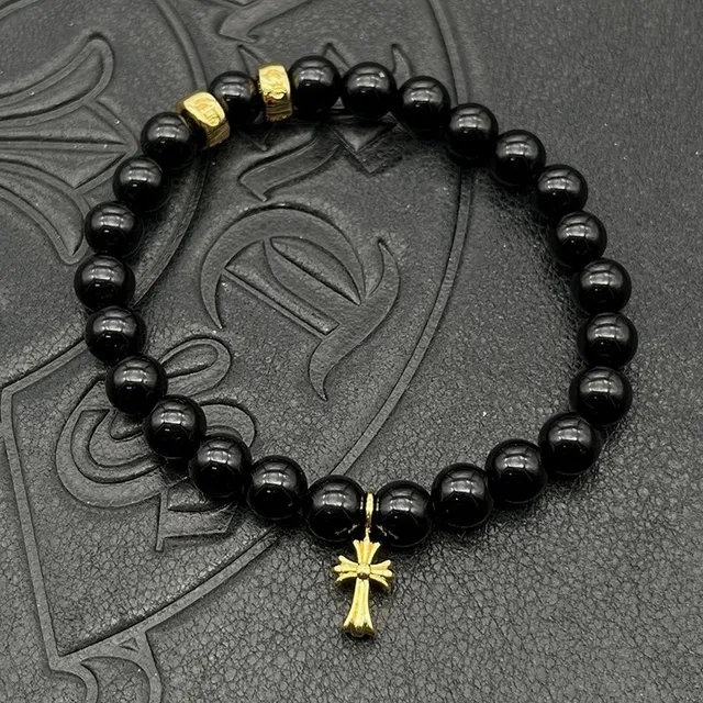 Chrome Hearts 十字珠手链 棕银虎眼石珠手链 6