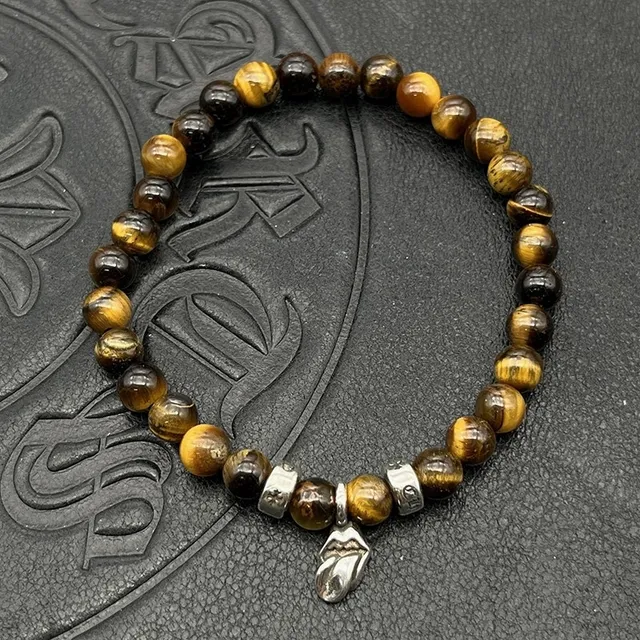Chrome Hearts 十字珠手链 棕银虎眼石珠手链 7