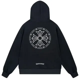 Chrome Hearts Cross Flower Black White Oversized Fit Embroidered-Style Graphic Hoodie by Chrome Hearts — hoodies supplier, yupoo album photo