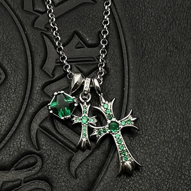 Chrome Hearts क्रॉस पेंडेंट नेकलेस सिल्वर व्हाइट गोथिक पेव-सेट नेकलेस 5