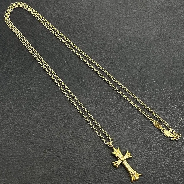 Chrome Hearts Gothic Cross Paved Stone Gold-Tone Necklace 2