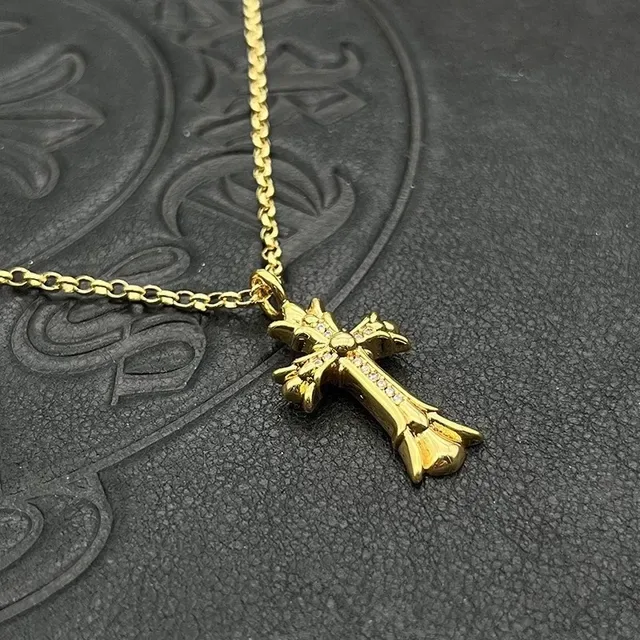 Chrome Hearts Gothic Cross Paved Stone Gold-Tone Necklace 3