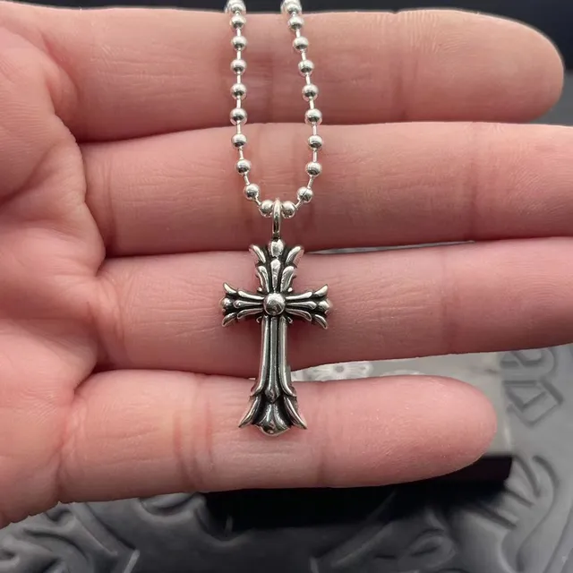 Chrome Hearts Gothic Cross Silver Ball Chain Necklace 2