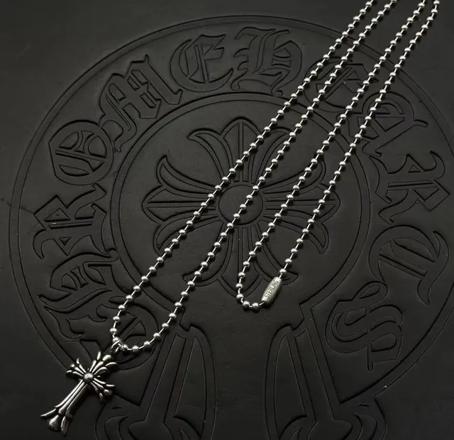 Chrome Hearts Gothic Cross Silver Ball Chain Necklace 5
