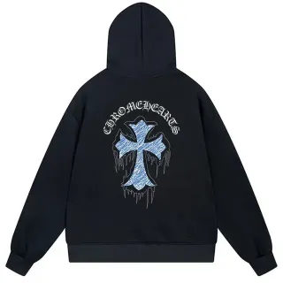 Chrome Hearts Graphic Cross Zip-Up Black Hoodie