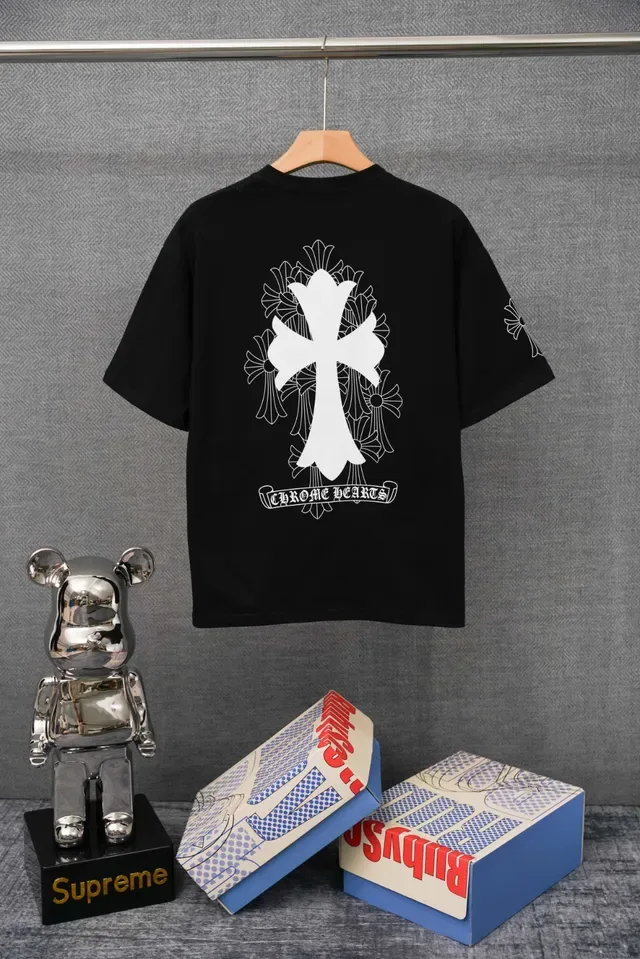 Chrome Hearts सफेद काला क्रू नेक फ्रंट पॉकेट टी-शर्ट 2